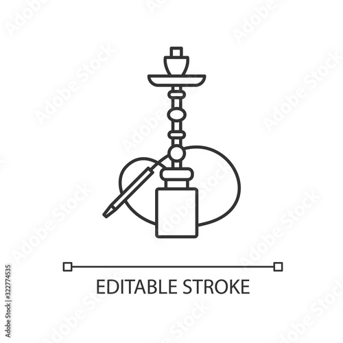 Hookah pixel perfect linear icon. Sheesha house. Water pipe, bong. Nargile lounge. Thin line customizable illustration. Contour symbol. Vector isolated outline drawing. Editable stroke
