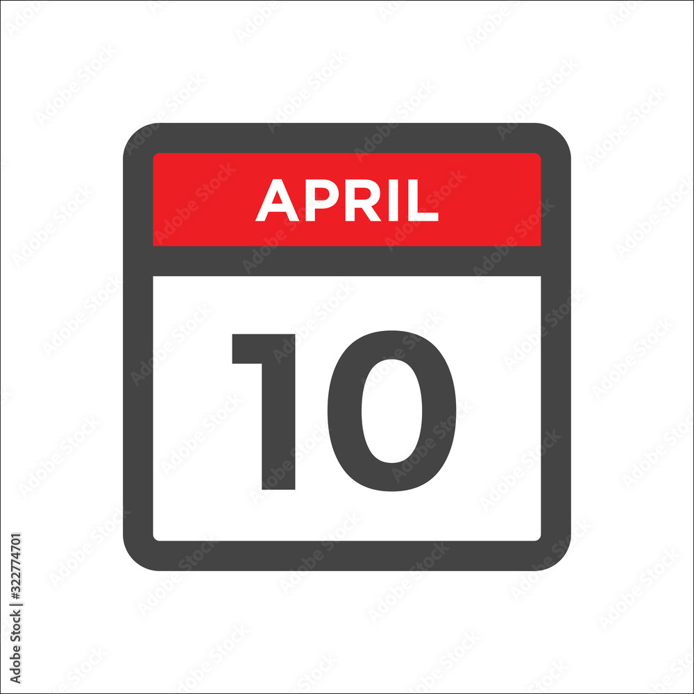 April 10 calendar icon with day of month April 10 calendar icon with day of month