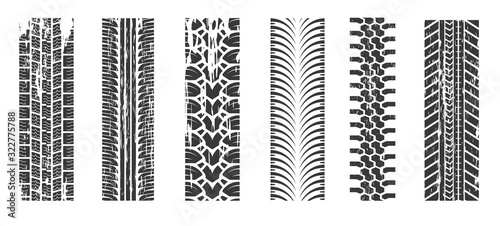 Tire traces, racing and drift, auto race tracks isolated icons
