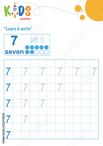 Learning numbers. Learn and write numbers. Easy colorful worksheet for preschool, elementary and middle school kids.