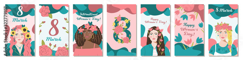 International Women's Day banners. 8 March template for social networks stories, vector illustration.  photo