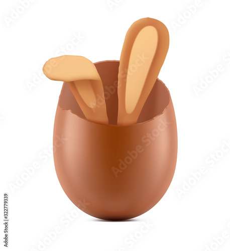 Chocolate easter egg with bunny hears isolated on white background. Vector illustration. Ready for your easter design. EPS10.	