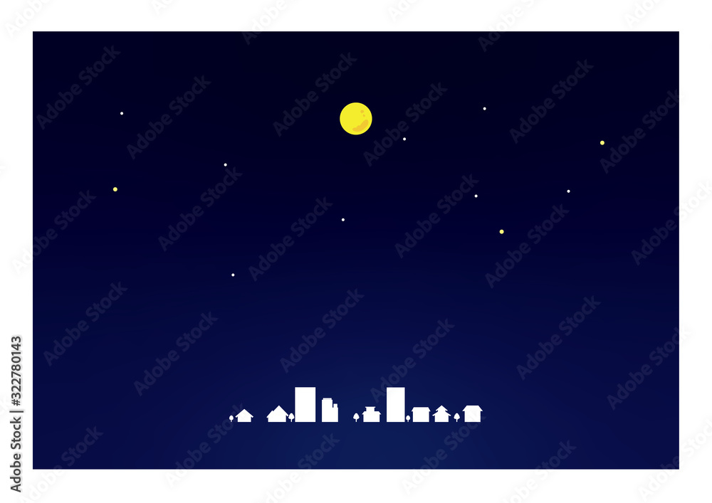 Fototapeta premium 夜空 街と月 背景素材