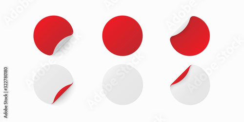 Realistic template of white round paper. Adhesive sticker with curved edge isolated on white background. Vector illustration