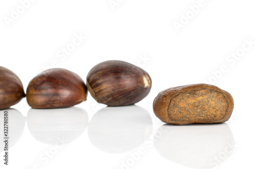 Wallpaper Mural Group of four whole ripe edible brown chestnut isolated on white background Torontodigital.ca