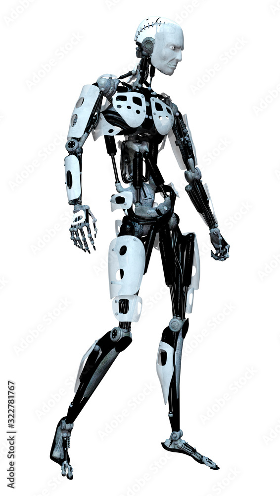 3D Rendering Male Robot on White