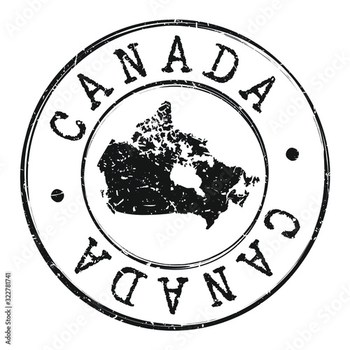 Canada Map Silhouette. Postal Passport Stamp Round Vector Icon.