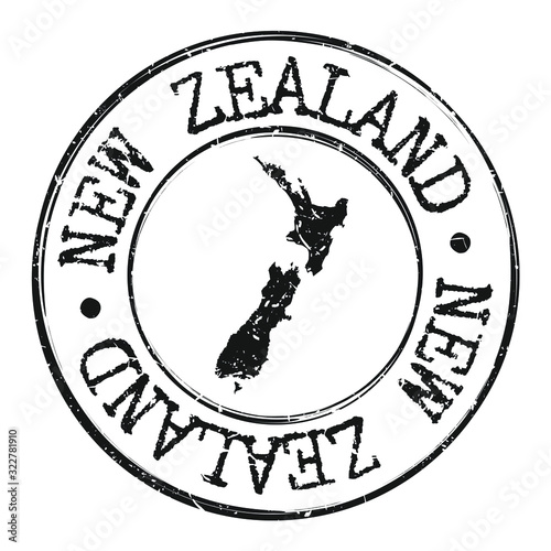 New Zealand Map Silhouette. Postal Passport Stamp Round Vector Icon.