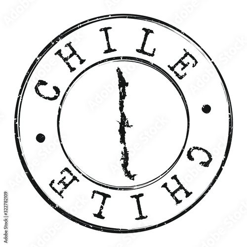Chile Map Silhouette. Postal Passport Stamp Round Vector Icon.