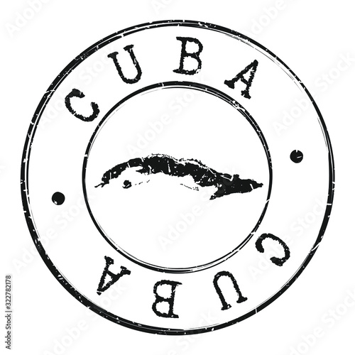 Cuba Map Silhouette. Postal Passport Stamp Round Vector Icon.