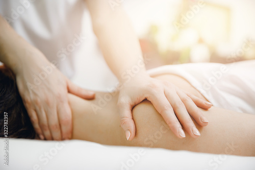 Anti-cellulite massage treatment of young women beauty spa © Parilov