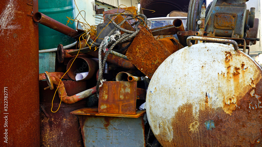 Fototapeta premium Rusted and abandoned parts of ship on the street in Busan Korea