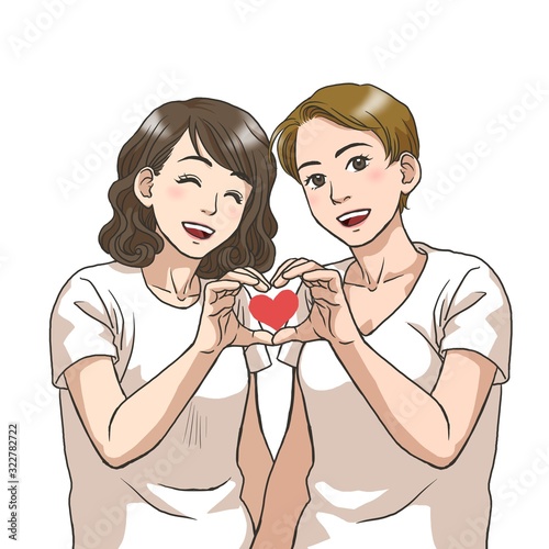 An LGBT couple making a heart sign