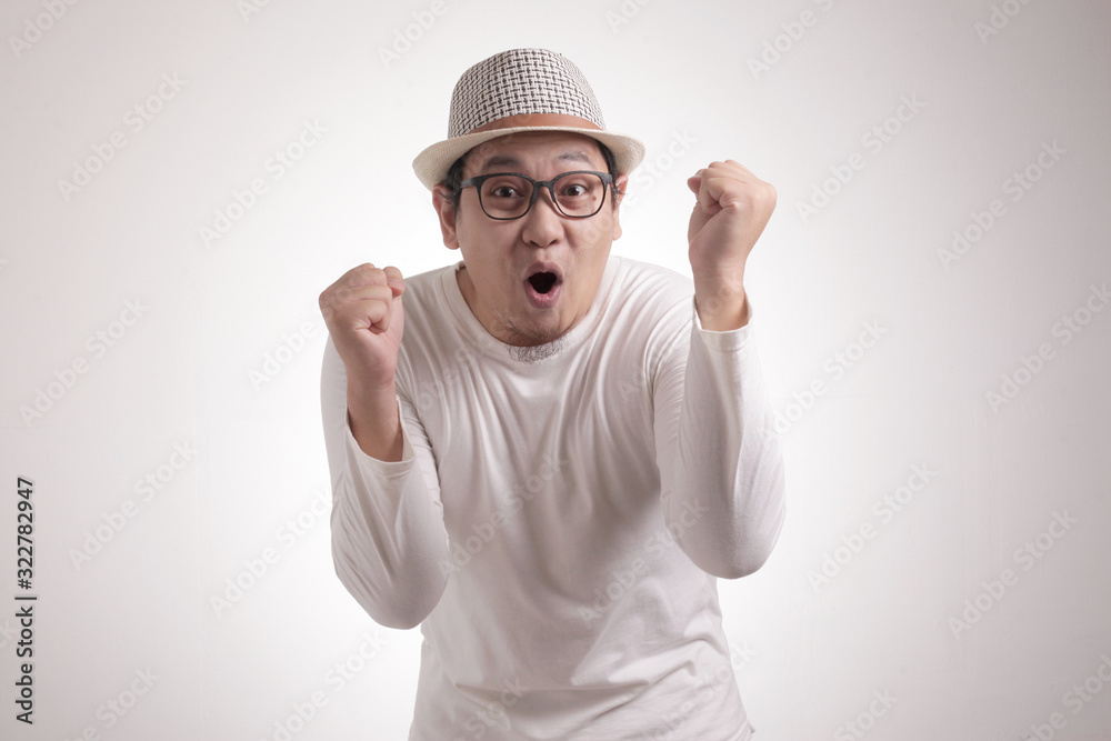 Happy Funny Asian Man Dancing Full of Joy, Winning Happy Funny Asian Man Dancing Full of Joy, Winning