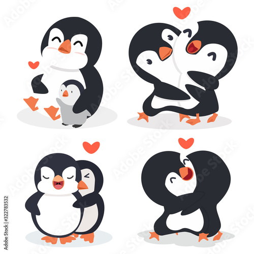 Cartoon penguin Couple hug with heart