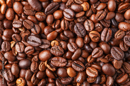 The texture of the coffee beans. A close-up.