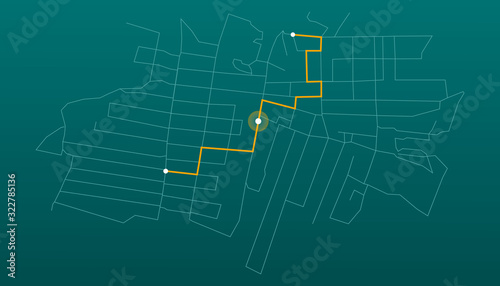 Route dashboard. City street map navigation, town running routes and gps tracking maps app. Navigate device or route navigator tracker mobile interface.