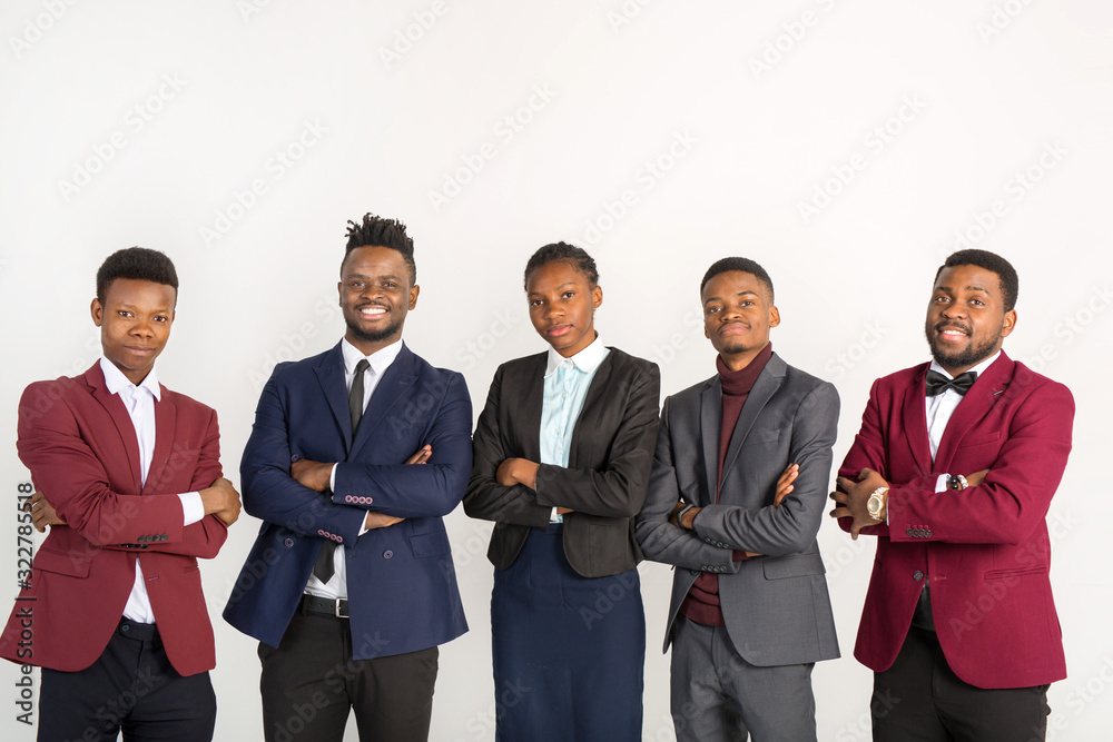 team of african people in suits on a white background team of african people in suits on a white background