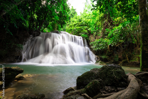 Waterfall with colorful trees  Huai Mae Khamin Waterfall  Karnchanaburi Thailand