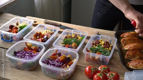 Meal Prep Containers. Planning and preparing healthy meals. Organic produce and ingredients. Oven-Ready and Pre-Prepped meals photo