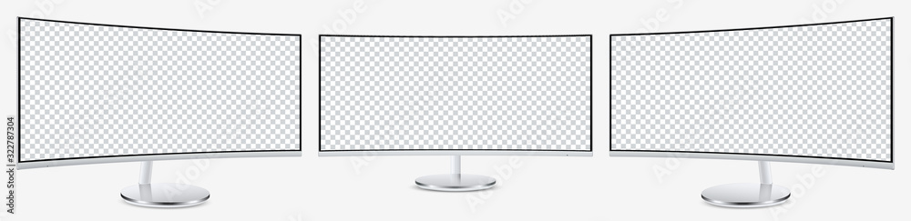 Mockup QLED curved display monitor on three sides with blank screens for your design. Vector illustration EPS10	