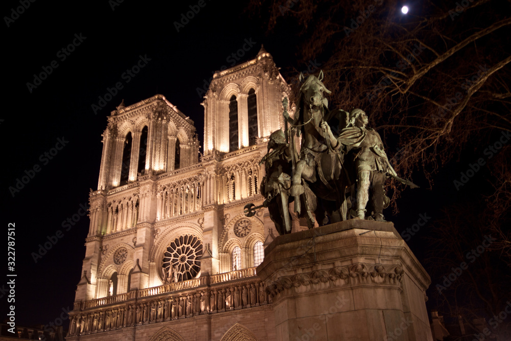 Notre Dame at night in Paris France