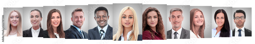 panoramic collage of portraits of successful business people panoramic collage of portraits of successful business people