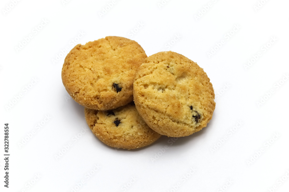 Raisin cookies or biscuit flavor. Isolated on white background. Selective focus. Raisin cookies or biscuit flavor. Isolated on white background. Selective focus.