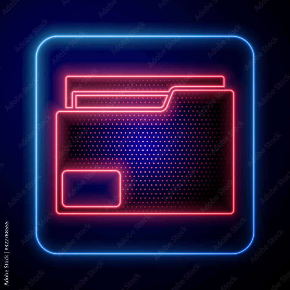 Glowing neon Document folder icon isolated on blue background. Accounting  binder symbol. Bookkeeping management. Vector Illustration Stock Vector |  Adobe Stock