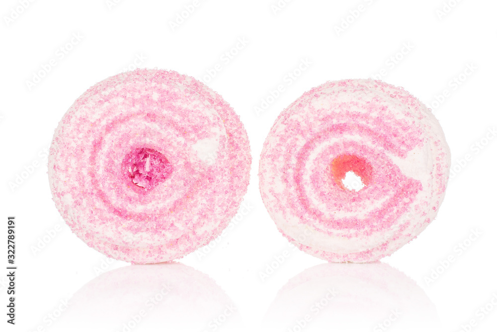 Group of two whole pink sweet meringue isolated on white background Group of two whole pink sweet meringue isolated on white background