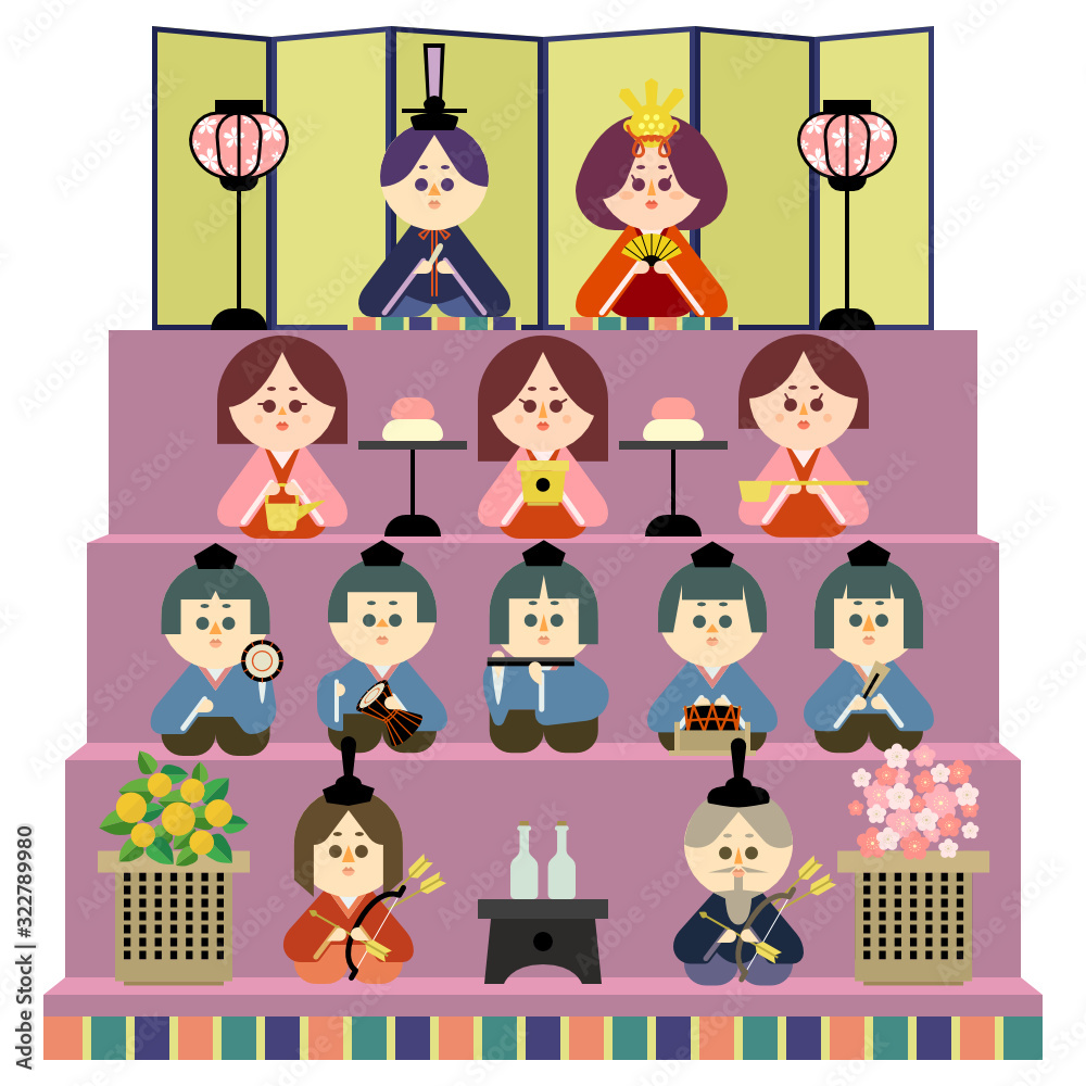 四段の雛壇と雛人形のイラストstock Vector Adobe Stock