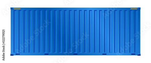 Cargo container vector isolated on white background. Metal box or equipment for storage at dock, port, warehouse. Freight transport by ship, crane, trailer truck for shipping, import export business.