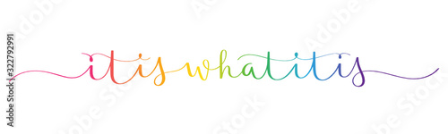 IT IS WHAT IT IS rainbow-colored vector brush calligraphy banner with swashes