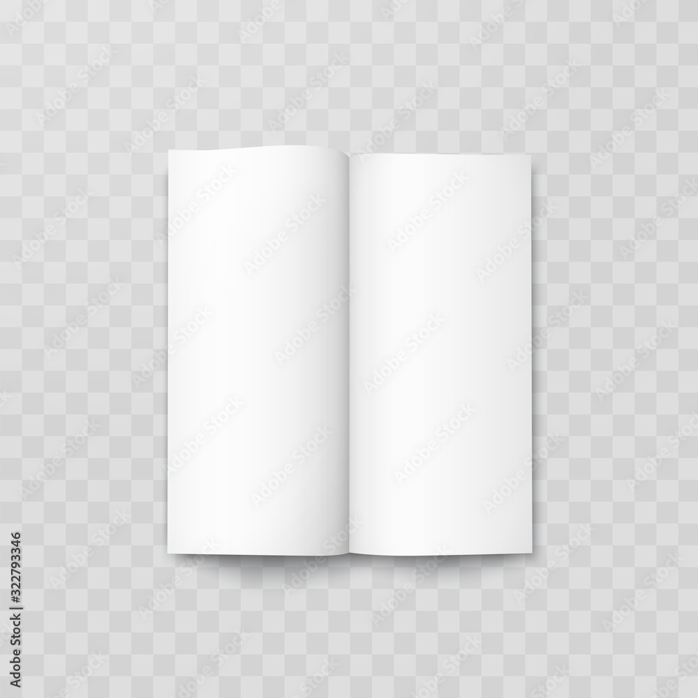 Fototapeta premium Open book mock up isolated on transparent background. Realistic blank vertical booklet, catalog template, magazine, brochure or notebook mockup..