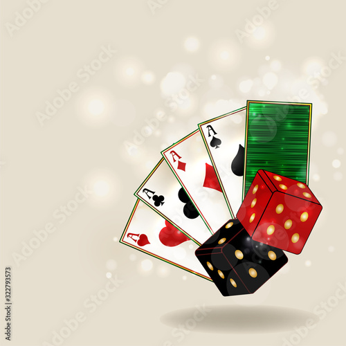 Casino banner with dice and poker cards, vector illustration	