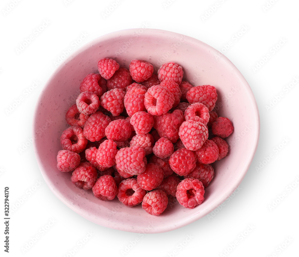 Bowl of red raspberries isoalted on white background Bowl of red raspberries isoalted on white background