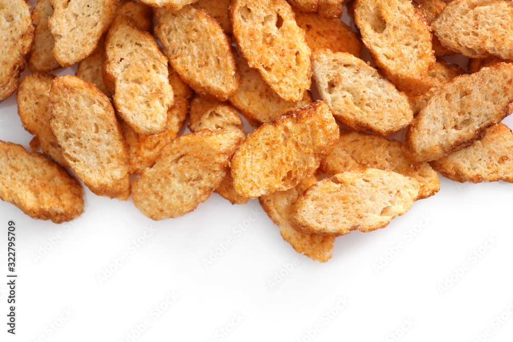 Small pieces of dried bread isolated on white Small pieces of dried bread isolated on white