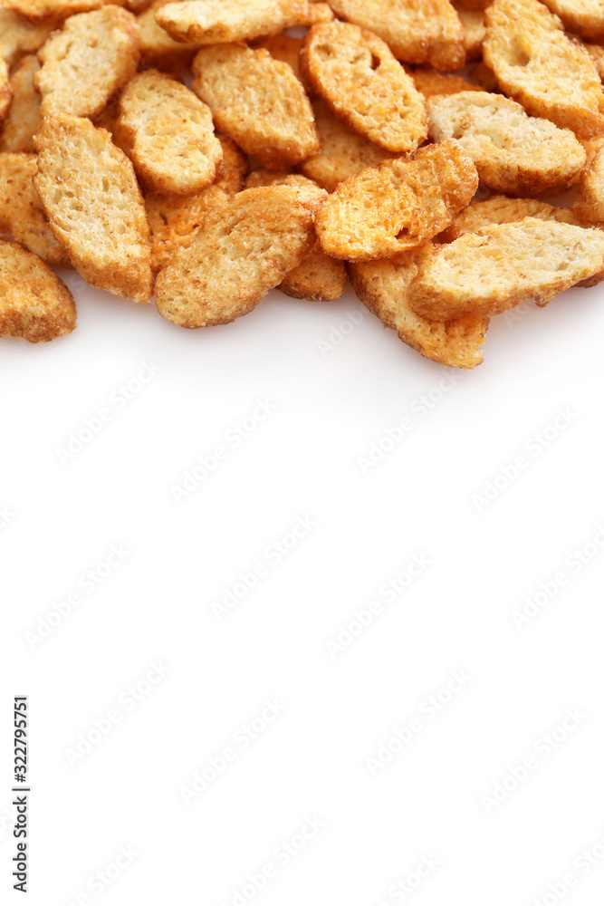 Small pieces of dried bread isolated on white Small pieces of dried bread isolated on white