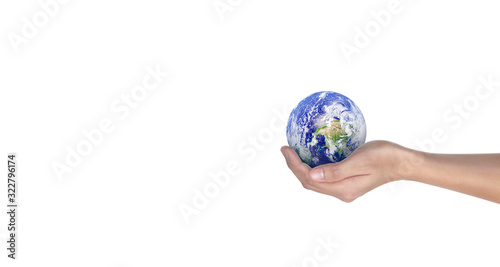 Globe  earth in human hand. Earth image provided by Nasa