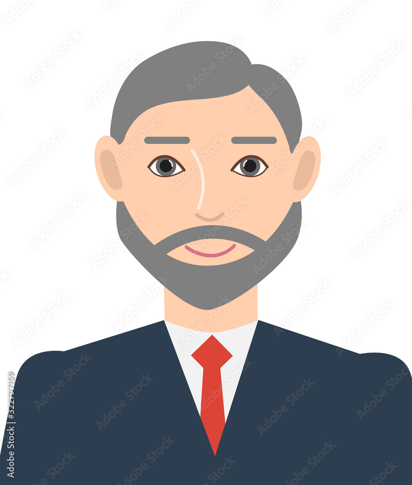 The judge avatar. Portrait of a gray-haired man on a white background. Vector illustration.