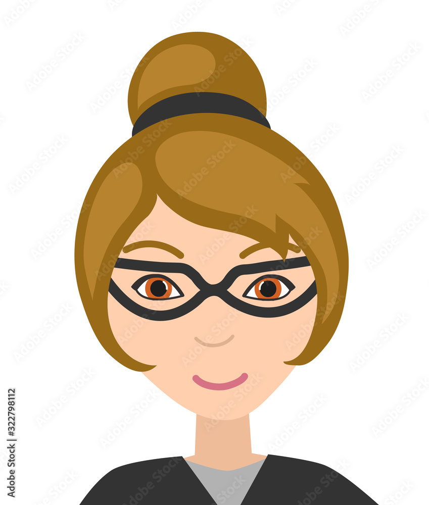 Avatar of a woman in glasses and business clothes. Portrait of the teacher. Isolated on a white background. Vector illustration. Avatar of a woman in glasses and business clothes. Portrait of the teacher. Isolated on a white background. Vector illustration.