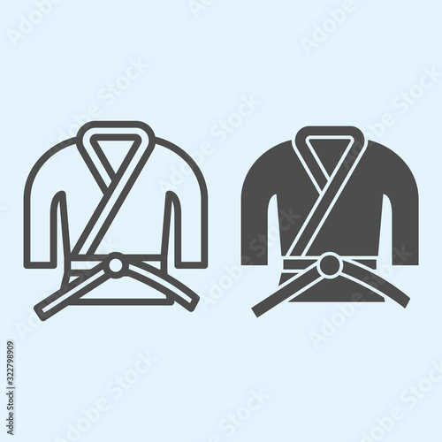Kimono line and solid icon. Asian martial art costume, judo and karate or other suit with belt. Sport vector design concept, outline style pictogram on white background, use for web and app. Eps 10.