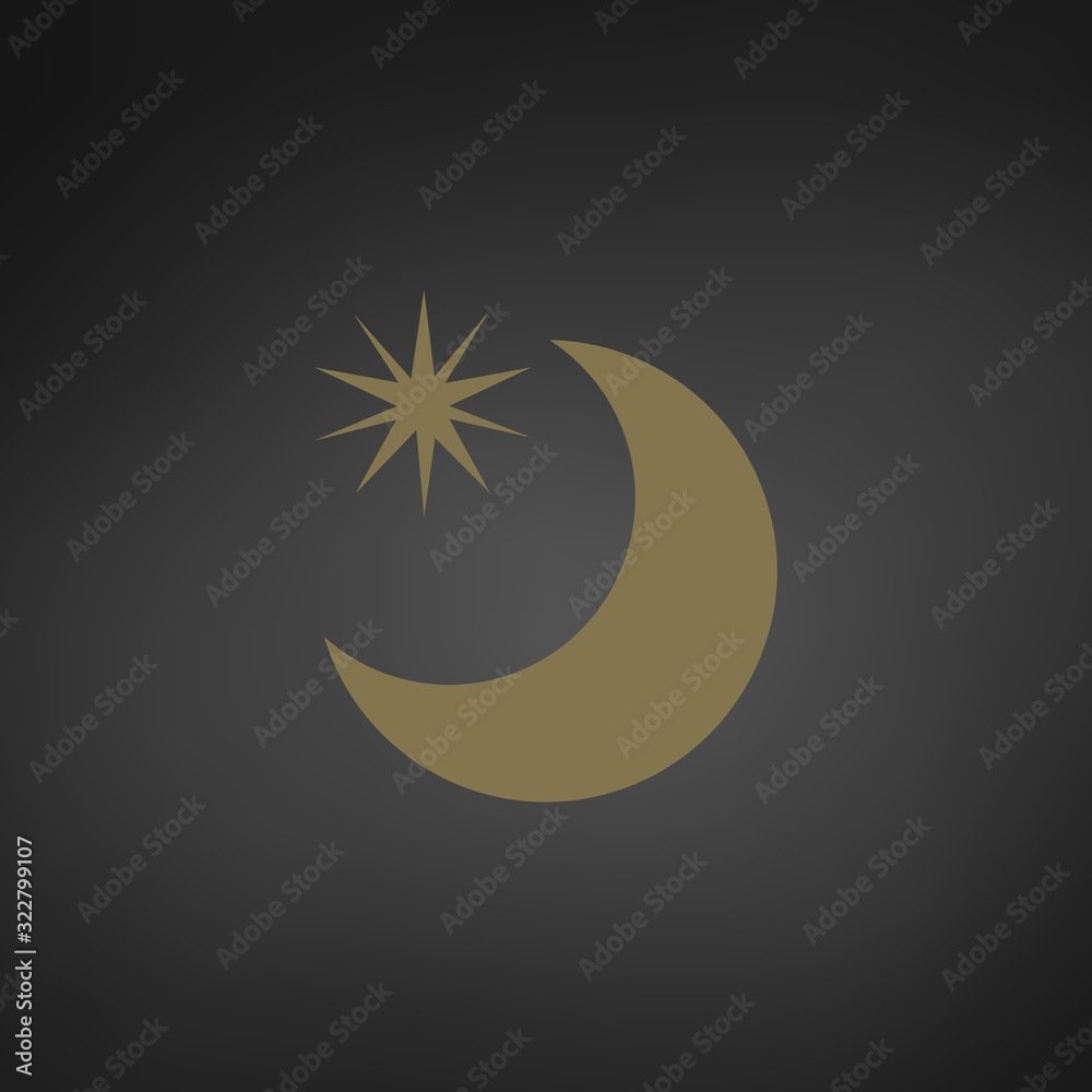 Gold moon icon with star. Stock vector illustration isolated on black background. Gold moon icon with star. Stock vector illustration isolated on black background.