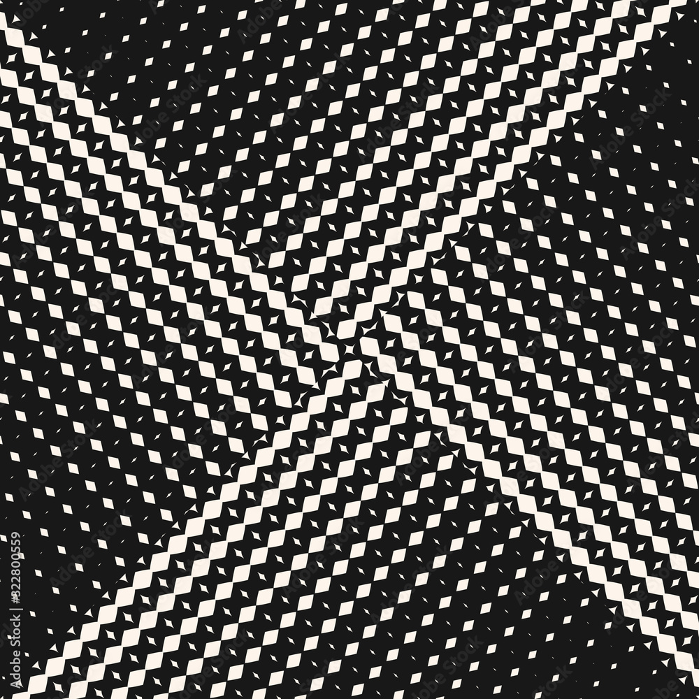Black and white abstract geometric seamless pattern with halftone triangle tiles. Vector monochrome background with gradient transition effect. Trendy design for decor, covers, digital, web, prints Black and white abstract geometric seamless pattern with halftone triangle tiles. Vector monochrome background with gradient transition effect. Trendy design for decor, covers, digital, web, prints