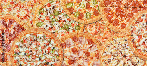 banner with different types of pizza © Mikhaylovskiy 