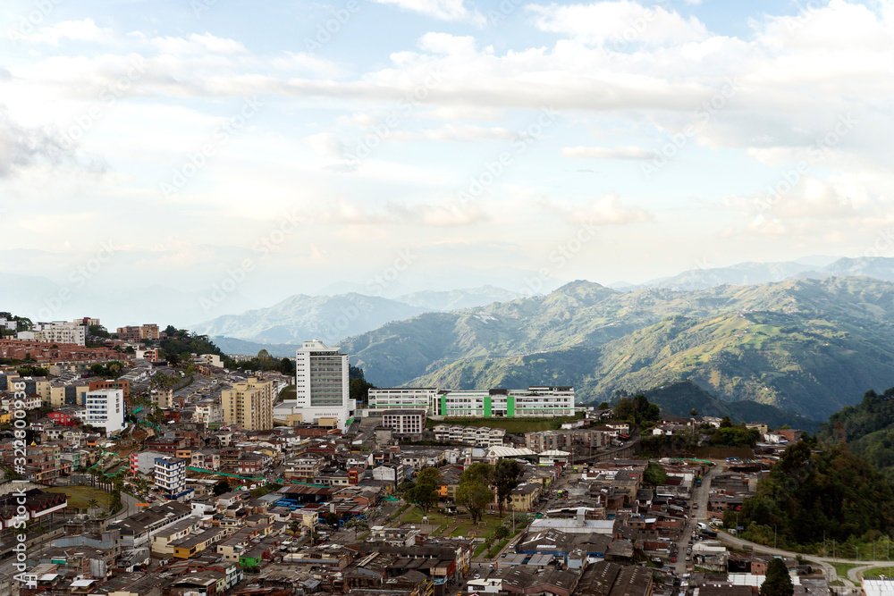 Cityscapes of the City from Polish Corridor's Lookout in Manizales, Colombia.