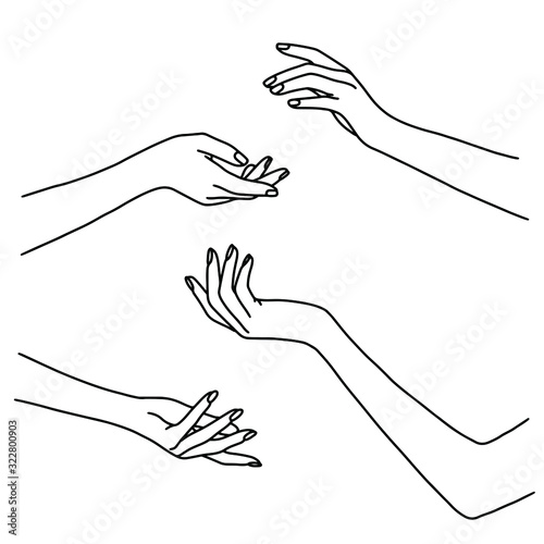 Hands palms together. One Line hands vector drawing. Hands icon. Continuous line drawing. Vector illustration.