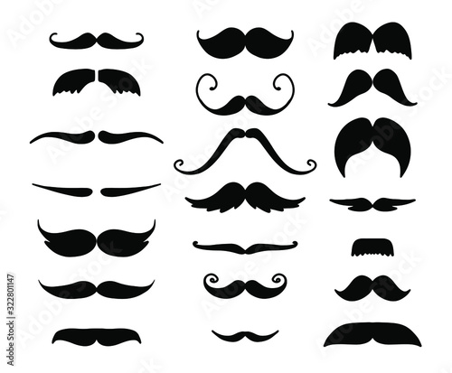 Black moustaches set isolated on white background. Moustache symbol. Moustache gentleman. Moustaches Vectors.
