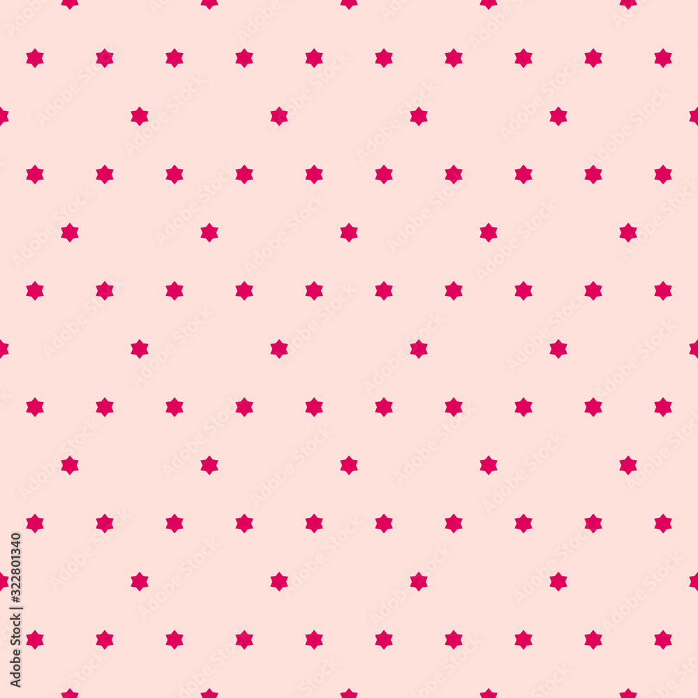 Vector minimalist seamless pattern. Cute pink and red texture with tiny stars, floral shapes. Abstract minimal background. Elegant repeat design for holiday decor, wallpapers, textile, wrapping, print