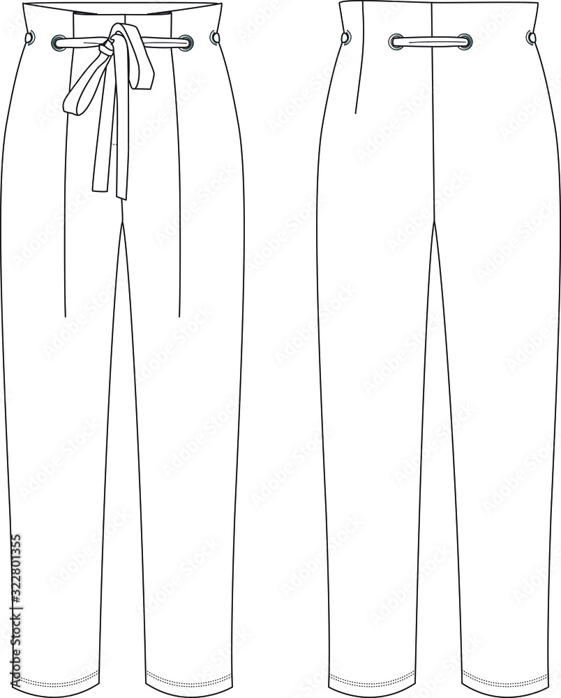 Fototapeta premium pants, apparel template, belted pants, vector